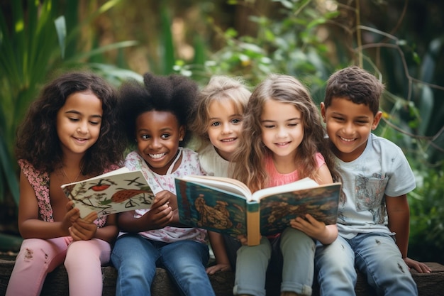 Photo free photo diverse kids reading books