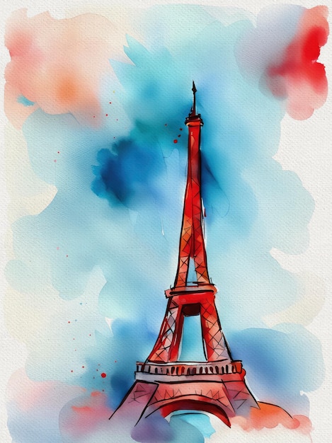 Free Photo of Eiffel Tower Paris France Watercolor Canvas Art Print
