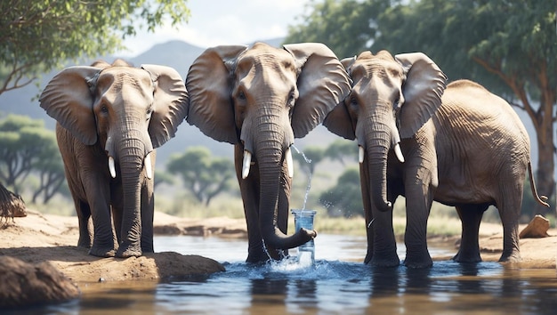 Бесплатные фото слоны пьют воду