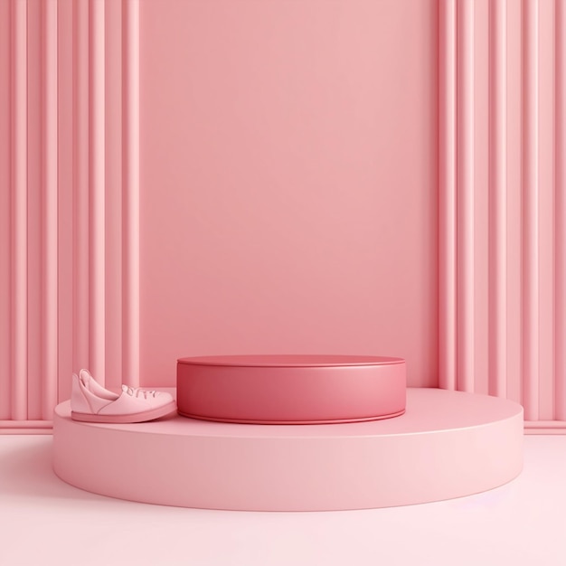 무료 사진 빈 분홍색 포디움 제품 디스플레이 스탠드 핀에 최소한의 기단