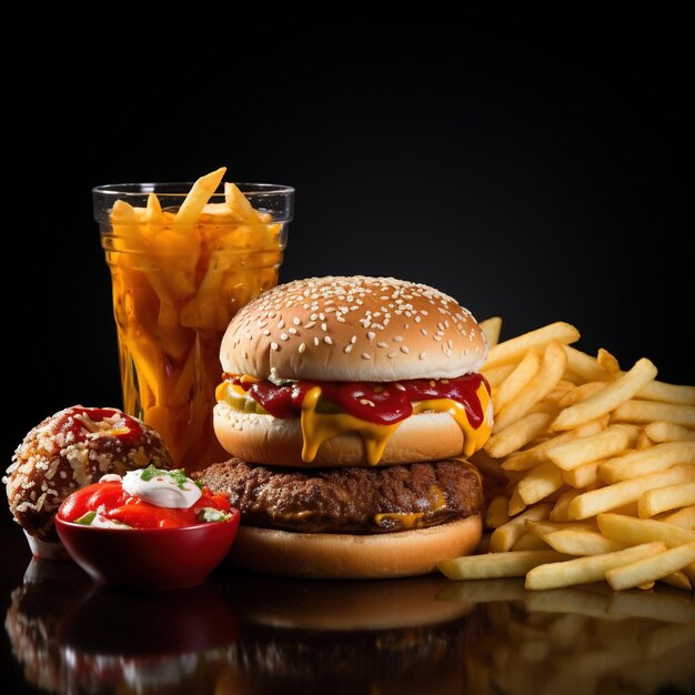 Free Photo fast food burgers and fries with spice