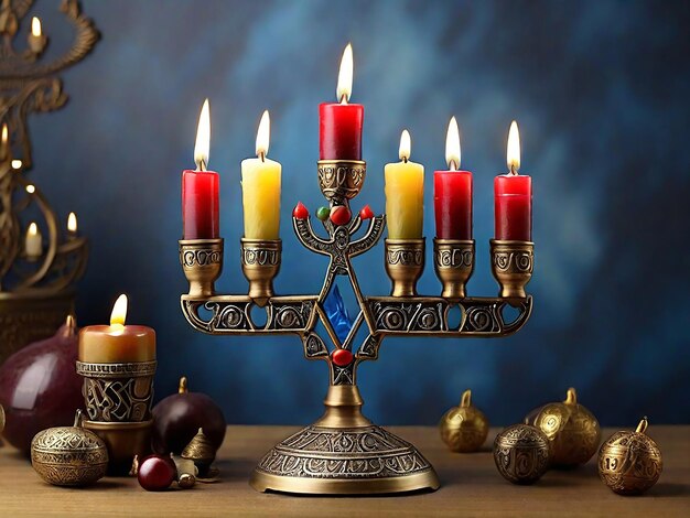 Free photo festive hebrew menorah with candles