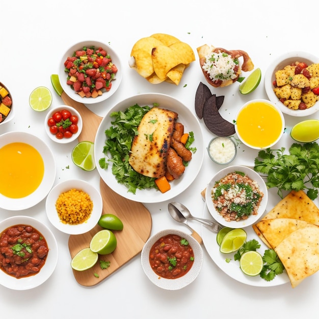 Free photo flat composition with delicious brazilian food in white background image ai generative