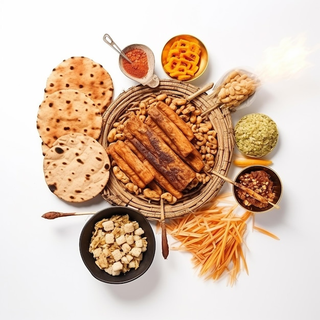 Free photo flat lay of delicious lohri day food with whitebackground