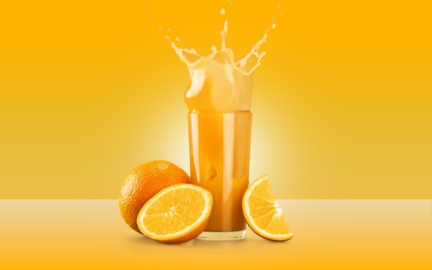 free photo fresh orange juice in the glass with background
