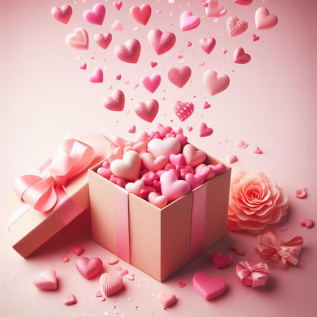 Free Photo Front View Of Lots Of Pink Hearts Coming Out Of a Present Box Background