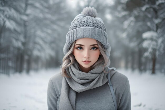 Free photo frozen woman in grey clothes