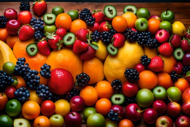 Free photo fruit salad spilling on the floor was a mess of vibrant colors and textures generative ai