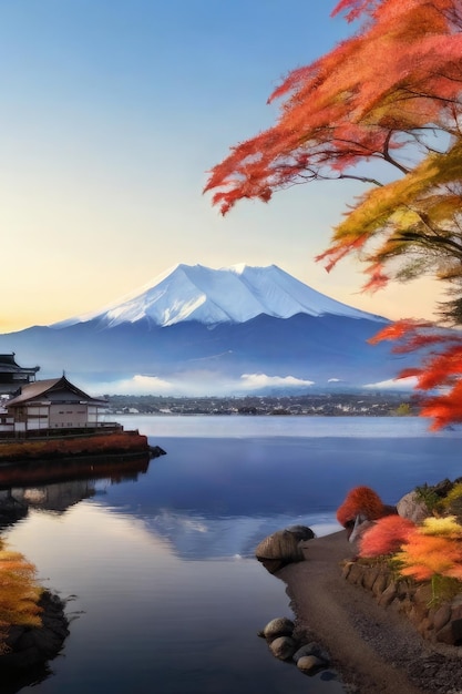 free photo fuji mountain and kawaguchiko lake in morning autumn seasons fuji mountain at yamanachi i