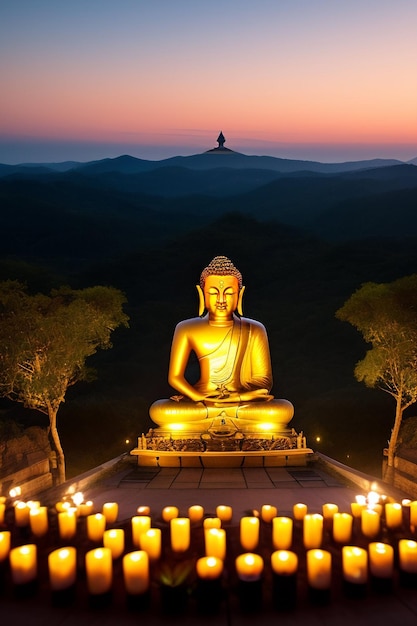 Free photo Gautum Buddha Vesak Purnima Statue Symbol of Peace Background