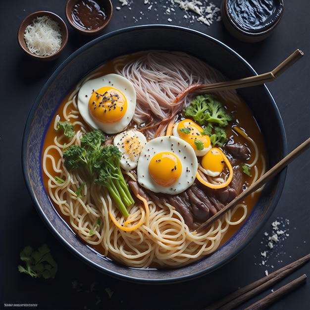 Free photo gourmet ramen noodles in a steaming bowl generated by ai