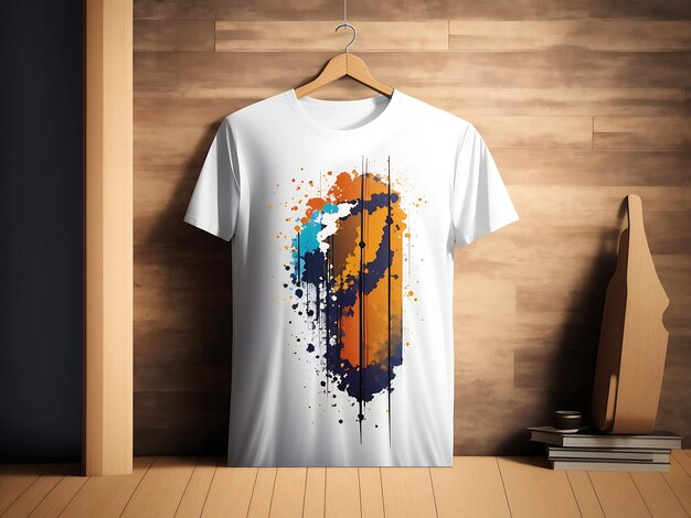 Free photo graphic tshirt trendy design mockup presented on wooden hanger