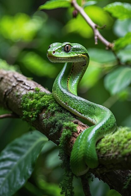 Free photo green albolaris snake side view animal closeup green viper snake closeup head