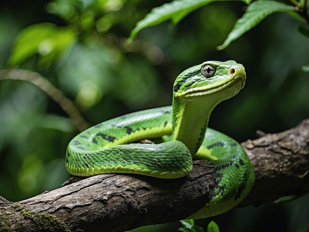 Free photo green albolaris snake side view animal closeup green viper snake closeup head