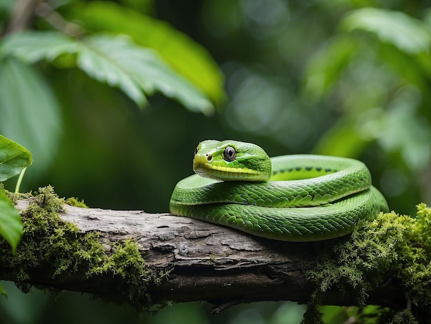 Free photo green albolaris snake side view animal closeup green viper snake closeup head