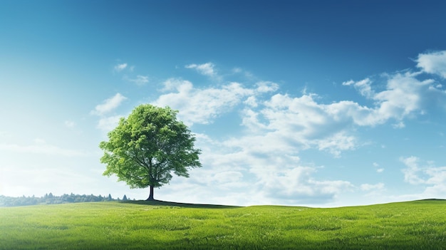 Фото бесплатно зеленое поле, дерево и голубое небоотлично