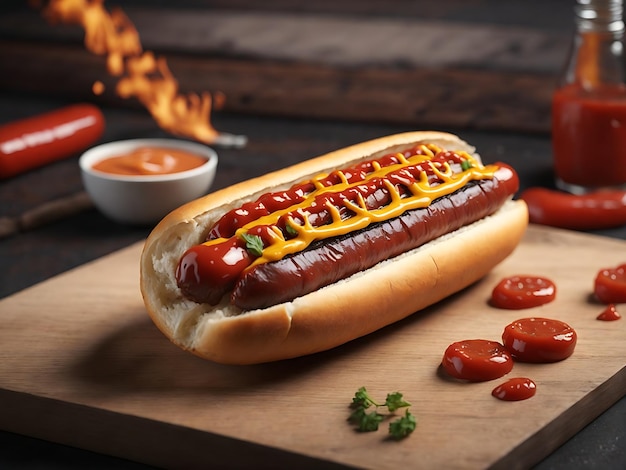 Free photo grilled beef hot dog with ketchup snack generative ai