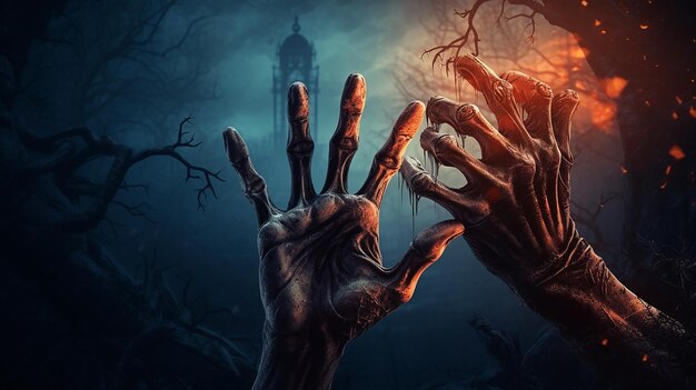 Free photo halloween wallpaper with zombie hand Generative AI