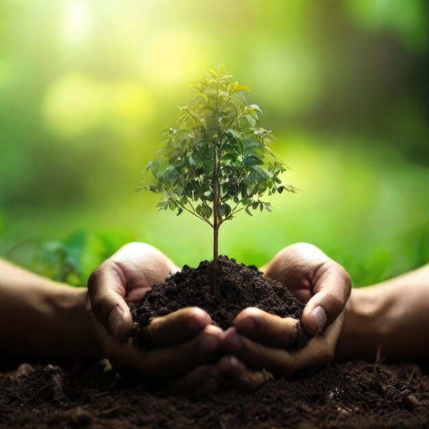 Photo free photo hand holding small tree for planting concept green world