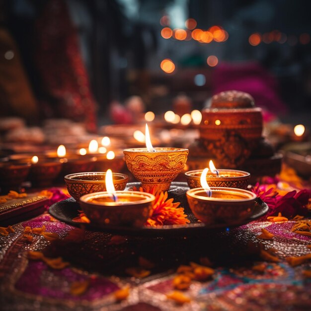 Свободная фотография счастливых индусов, освещающих Диппу в день Дивали