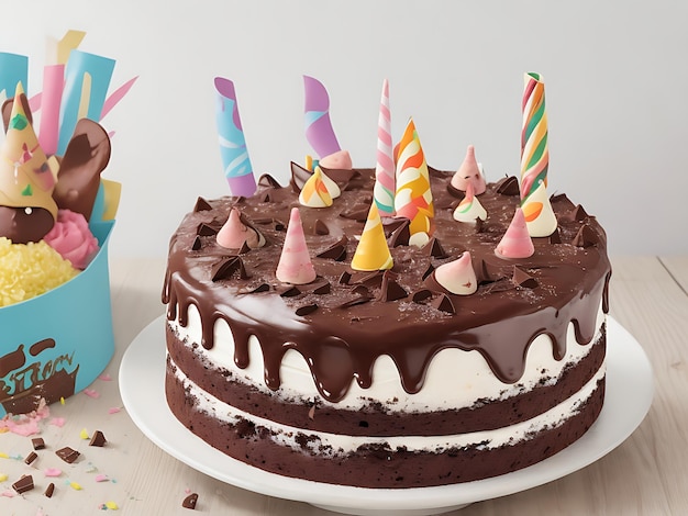 Бесплатное фото радостное празднование дня рождения с вкусным шоколадным тортом