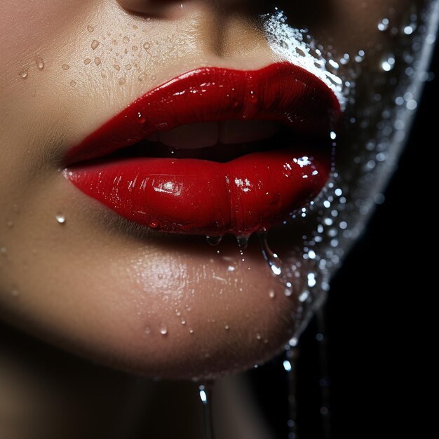 free photo Lips of a woman 25 years old closeup Red dark lipstick Lips are wet