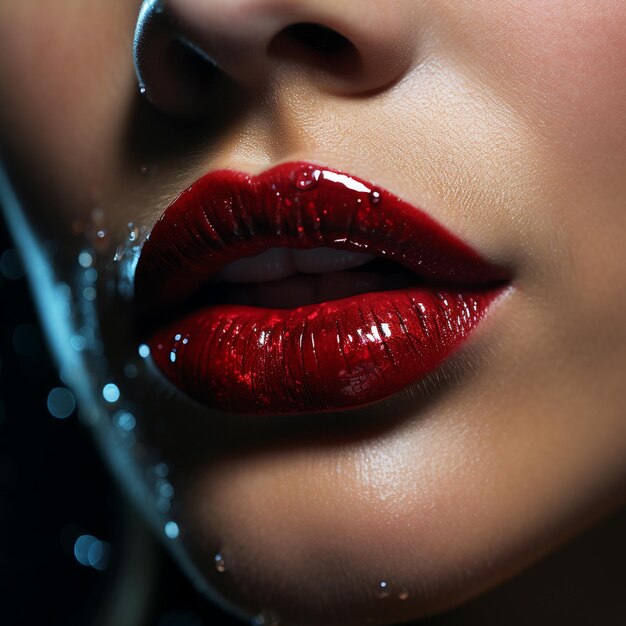 free photo Lips of a woman 25 years old closeup Red dark lipstick Lips are wet