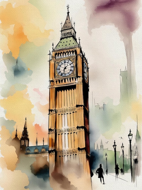 Free Photo London Big Pen Watercolor Painting