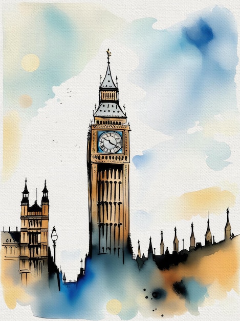 Free Photo London Big Pen Watercolor Painting