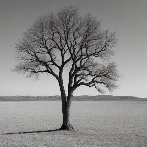 Фото бесплатно одинокое дерево Одинокое одинокое дерево в поле в туманном поле и сером небе