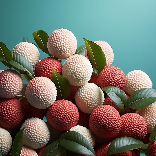 Foto foto gratis di un motivo a fette di litchi su sfondo turchese