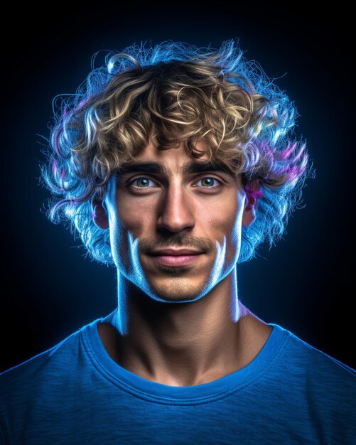 Free photo man portrait with blue lights visual effects