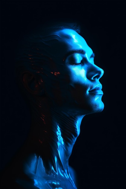 Free photo man portrait with blue lights visual effects