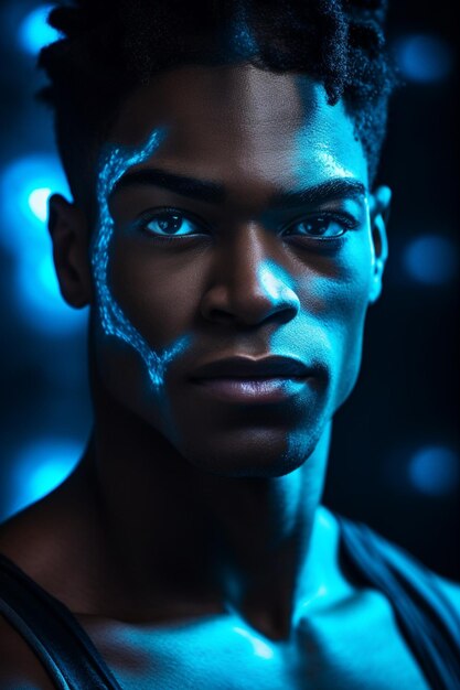 Free Photo  Man portrait with blue lights visual effects