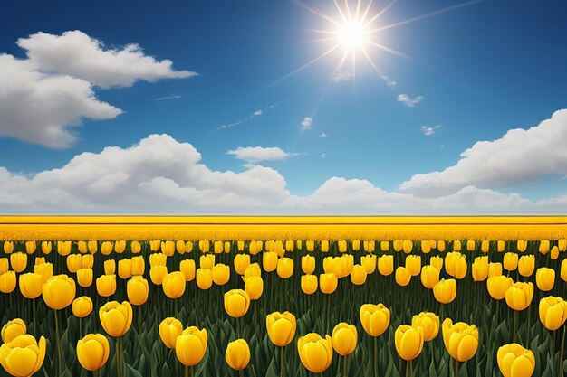 Free photo mesmerizing picture of a yellow tulip field under the sunlight
