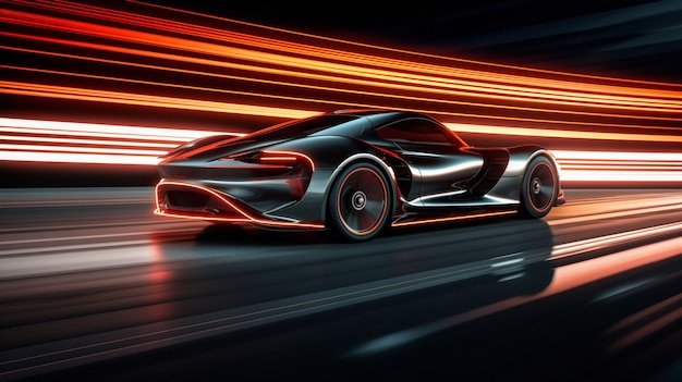 Free photo modern sports car speeds through dark