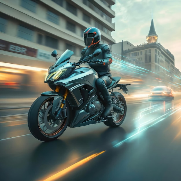 Photo free photo motorcycle on the road with motion blur background