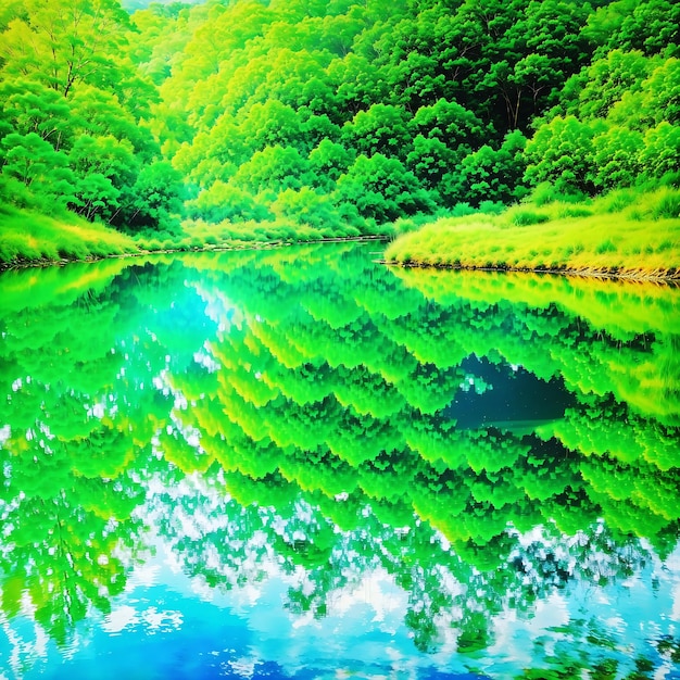 Free photo nature reflected in tranquil water scene ai generative