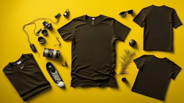 Free photo New colorful tshirts mockup with copy space on drak color Background