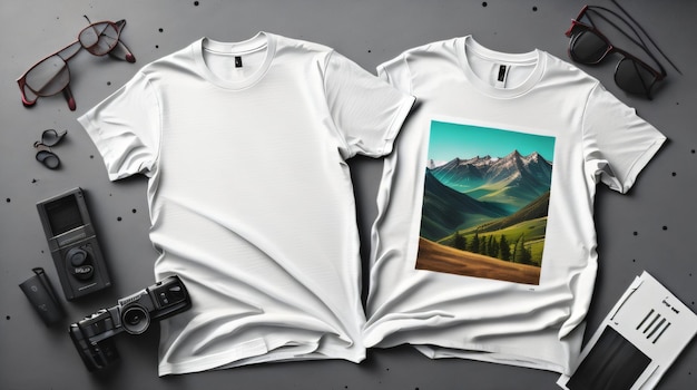 無料写真 新しいカラフルなTシャツのモックアップ ドラックカラーのコピースペースの背景