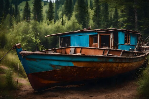 Photo free photo old rusty fishing boat on the slope along the shore of the lake