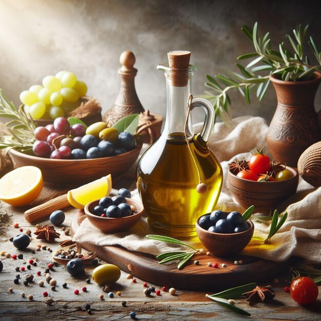 Free Photo Olive Oil Bottte Standing On The Top Of The Table Background