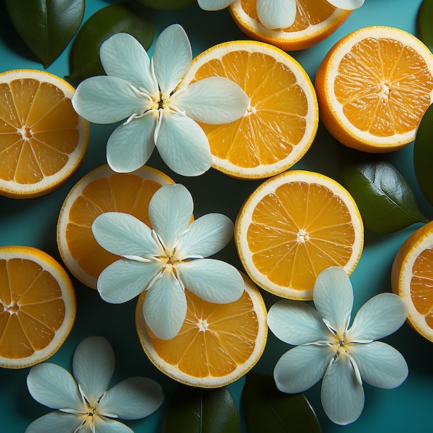 Photo free photo an oranges slices pattern on turquoise background