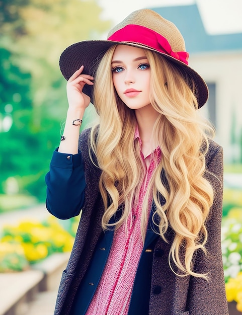 Free photo outdoor fashion positive portrait of stylish hipster girl long blonde hairs vintage hat