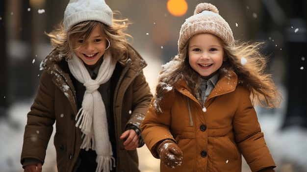 Photo free photo outdoor winter fun of kids