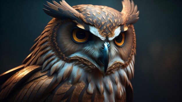 Free photo an owl close up of an owl with yellow eyes new ai