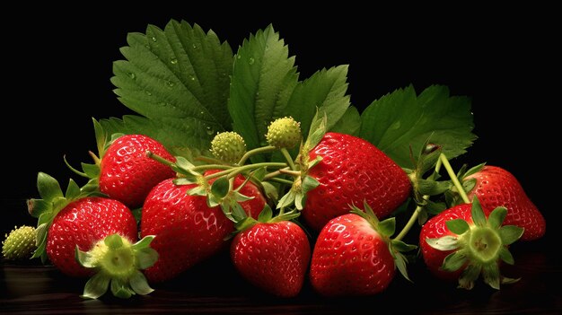 Free photo of a pile of red strawberries on a black reflecting surface