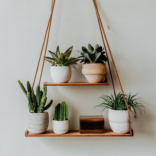 Free photo plant wall shelf with blank space