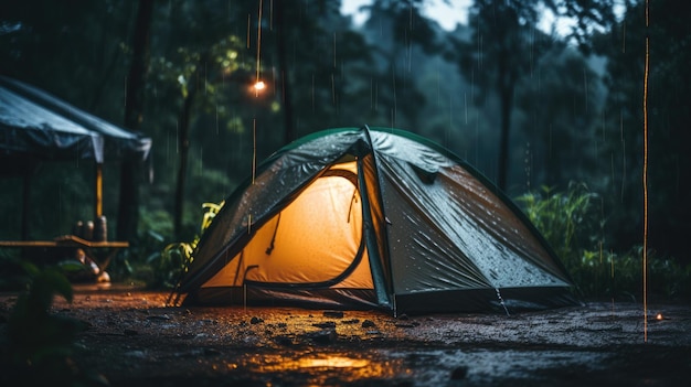 Free Photo of A rain on the tent in the forest night