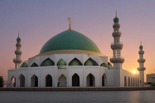 Free Photo Ramadan Kareem Eid Mubarak Mosque in Evening with Sun Light Background